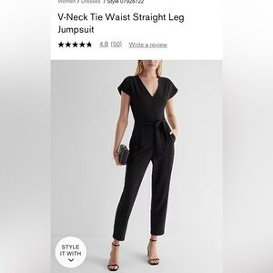 Express Size Small V-Neck Tie Waist Straight Leg Jumpsuit